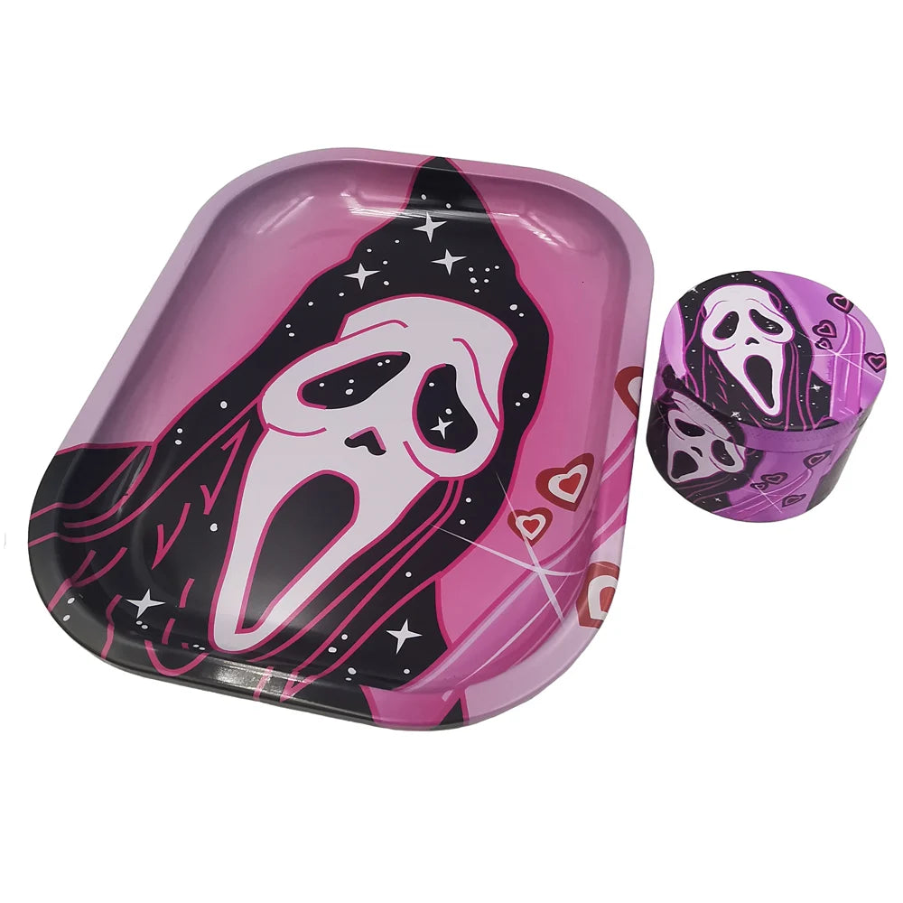 Herb Grinder With Rolling Tray 180*140MM Tobacco Smoke Roller 50MM Grinder 4 layers Kit Bear Ghost Print