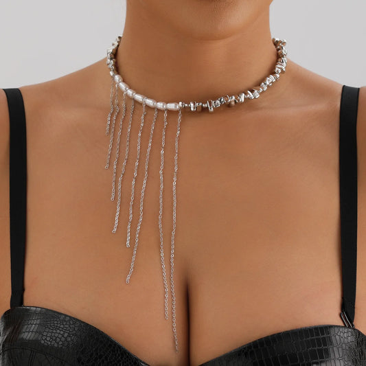 LATS Versatile Beaded Tassels Necklace Adjustable Length Neckchain for Party Wear Fashion Jewelry Accessories Gift