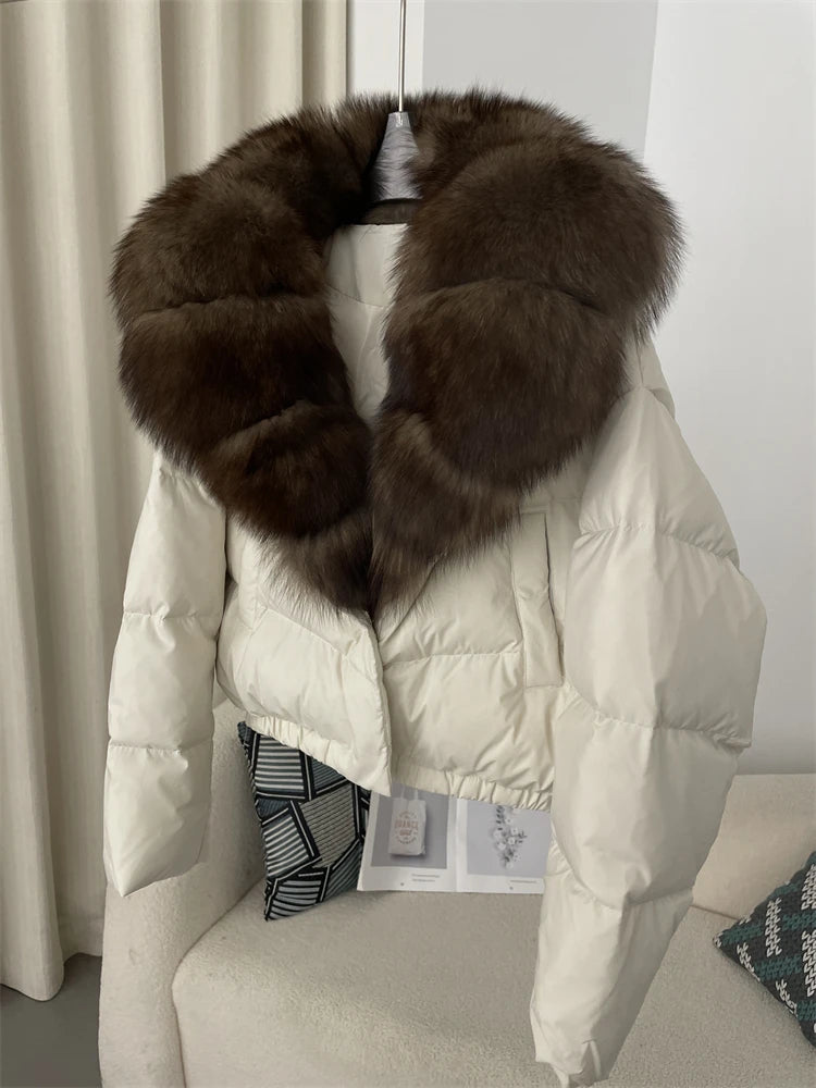 OFTBUY 2025 Big Natural Real Fox Fur Coat Women Autumn Winter Female 90% White Duck Down Jacket Feather Short  Coat Thick Warm