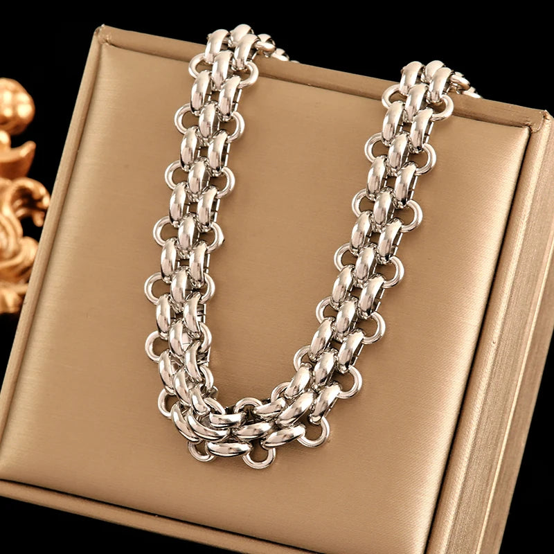 EILIECK 316L Stainless Steel Gold Silver Color Thick Chain Necklace For Women Fashion Cuban Neck Chain Waterproof Jewelry Gift