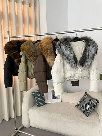 OFTBUY 2025 Big Natural Real Fox Fur Coat Women Autumn Winter Female 90% White Duck Down Jacket Feather Short  Coat Thick Warm