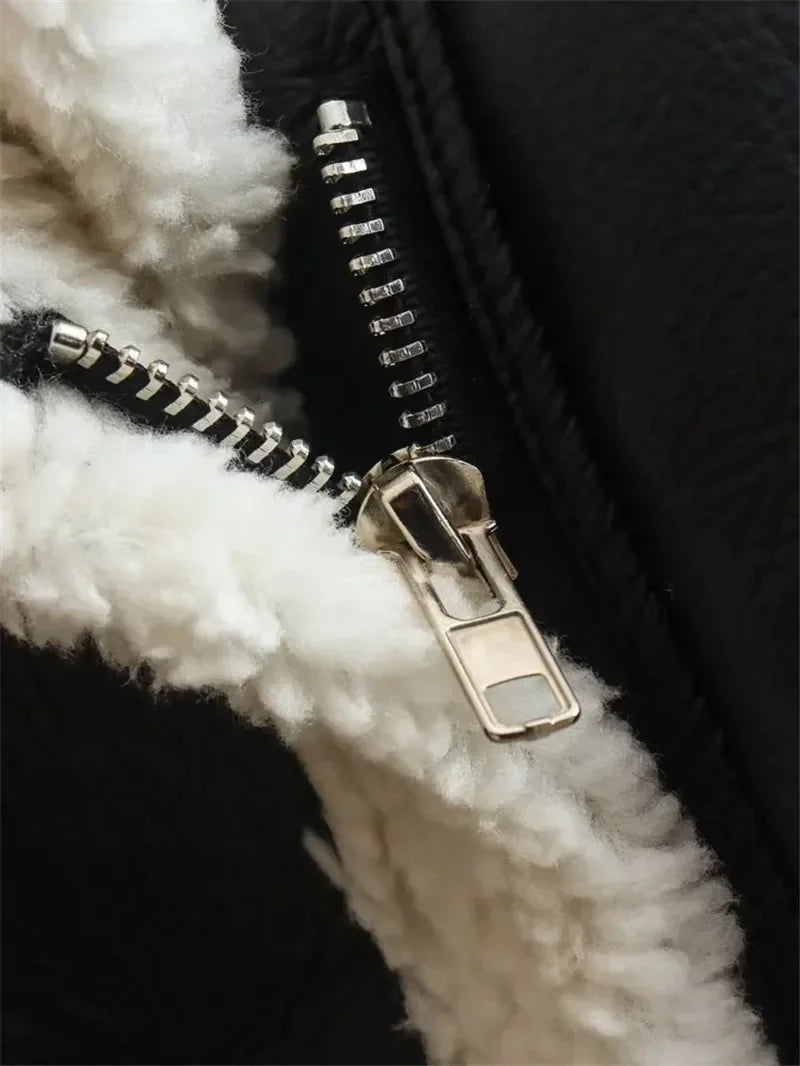 Winter New Women's Faux Fur Lined Short Jacket Double-sided Zipper Collar Leather And Fur Double-sided Short Coat