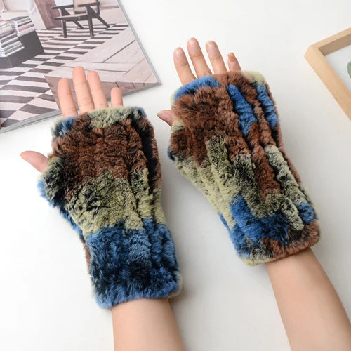 New Arrival Female Natural Rabbit Fur Gloves Knitted Warm Real Rex Rabbit Fur Mittens Women Winter Outdoor Rex Rabbit Fur Gloves