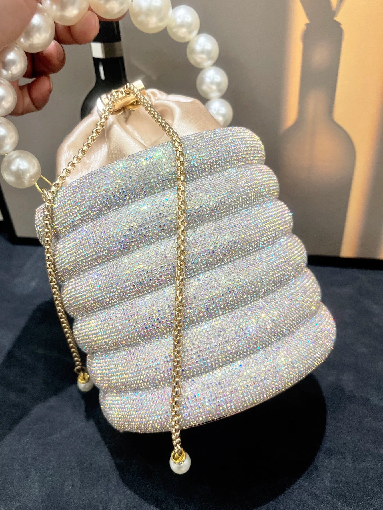 handmade Rhinestones Evening clutch Bag Purses and handbag luxury Designer shoulder bag Shiny Crystal Clutch purse bucket bag