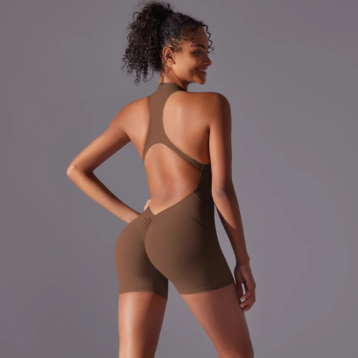 Customized LOGO High-intensity nude tight sports back onesie yoga running fitness clothes