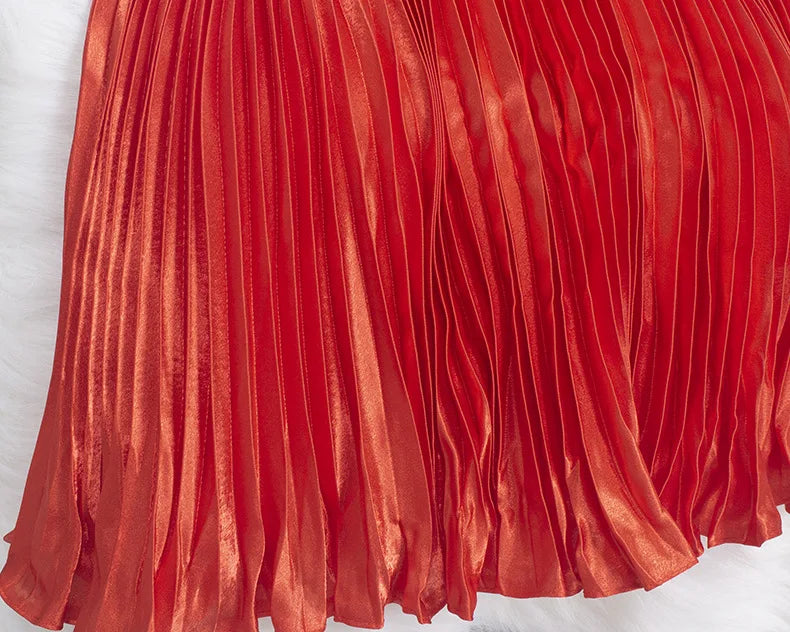 Women's Fashion Pleated Mermaid Long Skirt Korean Style Casual High Waist Satin Flowy Skirts Shiny 19 Colors 2024 Spring SK500