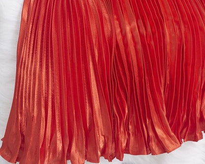 Women's Fashion Pleated Mermaid Long Skirt Korean Style Casual High Waist Satin Flowy Skirts Shiny 19 Colors 2024 Spring SK500