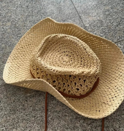 Vintage Western Cowboy Sun Hat Men Women Straw Hat Outdoor Travel  Ethnic Style Gift UV Protection Cap Chapeau Beach Hat
