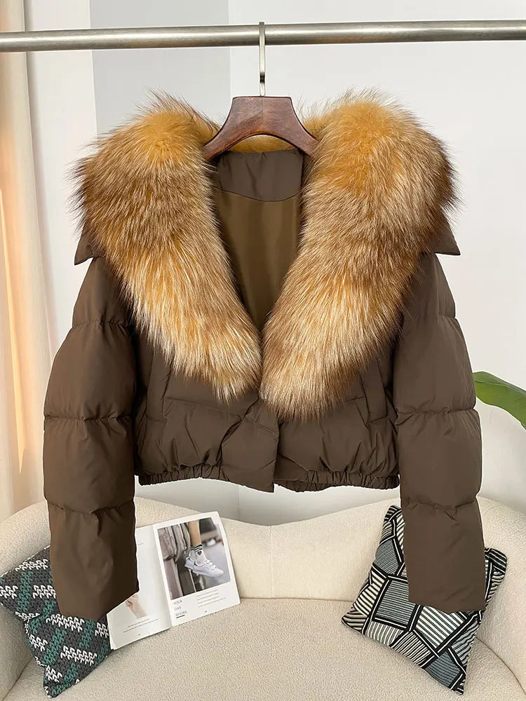 OFTBUY 2025 Big Natural Real Fox Fur Coat Women Autumn Winter Female 90% White Duck Down Jacket Feather Short  Coat Thick Warm