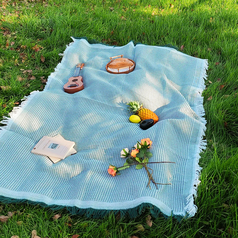 Cotton blend Portable Mat Picnic Mat with Tassel for Outdoor Camping Dustproof Tablecloth Mat Soft Sofa Blankets Camping Parts