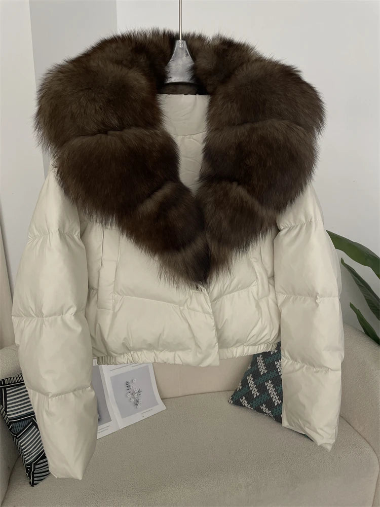 OFTBUY 2025 Big Natural Real Fox Fur Coat Women Autumn Winter Female 90% White Duck Down Jacket Feather Short  Coat Thick Warm