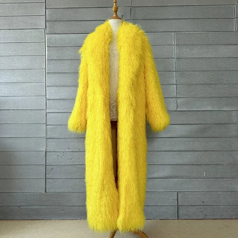Women Faux Sheep Fur Long Coat Cardigan Thermal Loose Maxi Jackets Plush Coats Female Jacket Autumn Winter Furry Outerwear