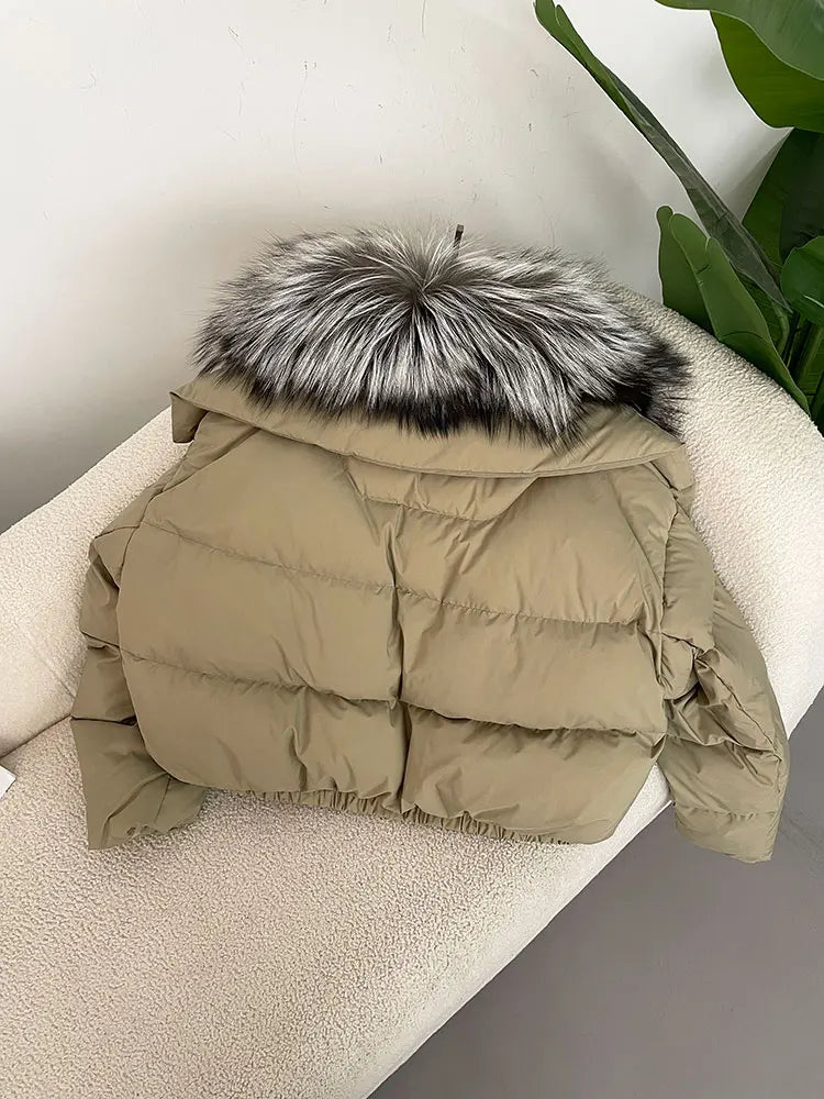 OFTBUY 2025 Big Natural Real Fox Fur Coat Women Autumn Winter Female 90% White Duck Down Jacket Feather Short  Coat Thick Warm