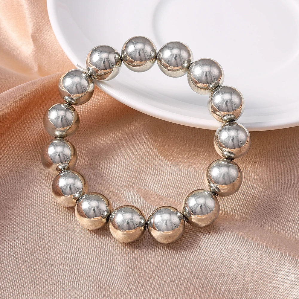 Aihua Trend Stretch Gold Sliver Color 6MM 8MM 12MM 16MM Stacked Ball Beaded Bracelet For Women Men Round CCB Beads Bracelets