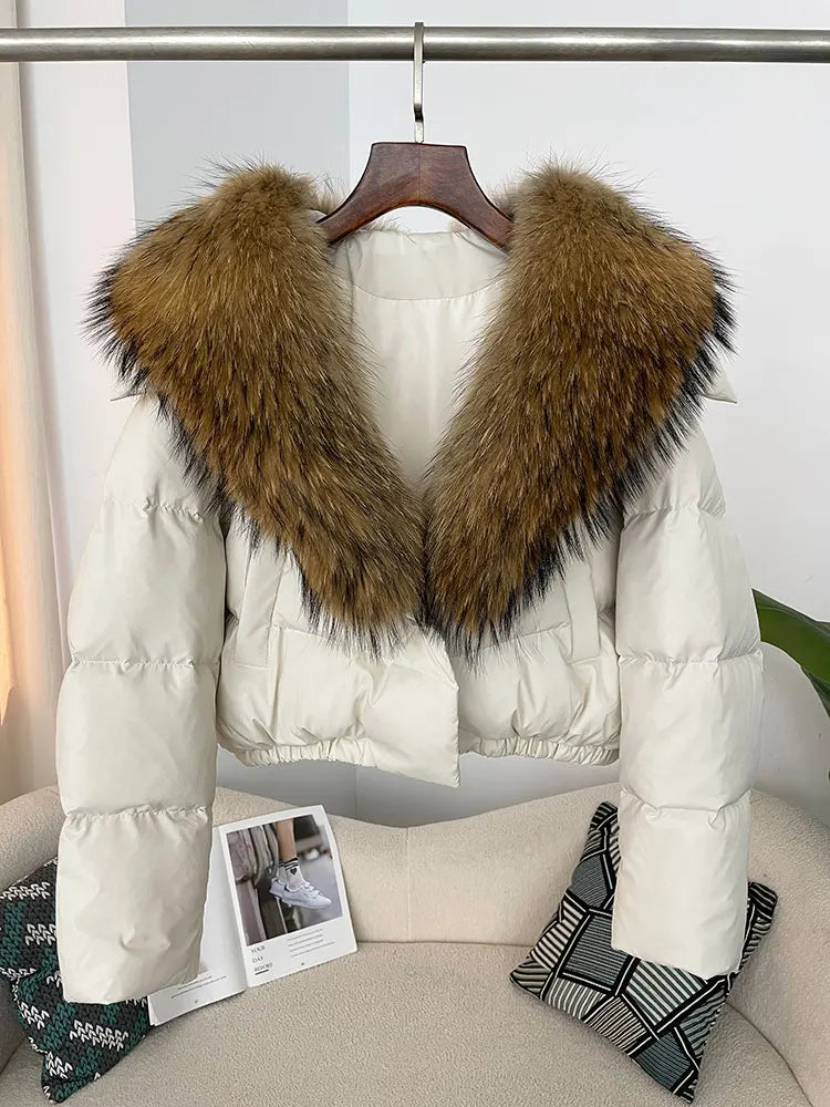 OFTBUY 2025 Big Natural Real Fox Fur Coat Women Autumn Winter Female 90% White Duck Down Jacket Feather Short  Coat Thick Warm