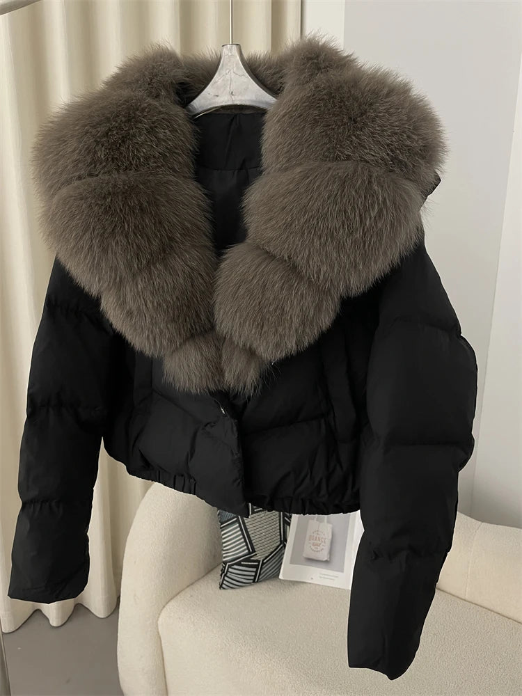 OFTBUY 2025 Big Natural Real Fox Fur Coat Women Autumn Winter Female 90% White Duck Down Jacket Feather Short  Coat Thick Warm