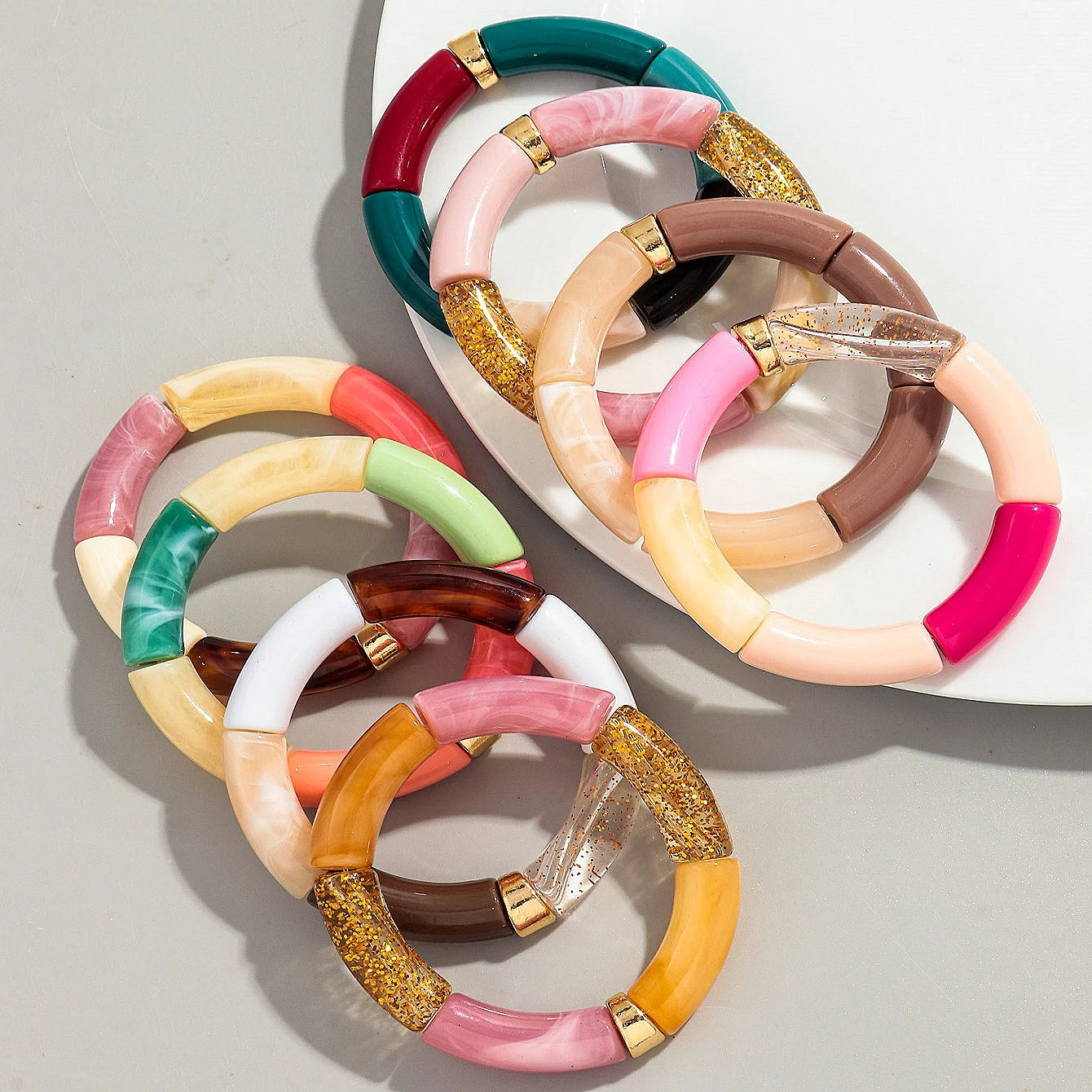 Bohomia New Acrylic Chunky Bamboo Stackable Bracelet for Women Boho Elastic Colorful Tube Beads Braceletes 2025 Fashion Jewelry