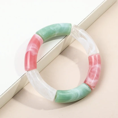 FishSheep Trendy Acrylic Stacked Bamboo Beads Bangles Bracelets for Women Bohemian Resin Elastic Beaded Bracelets Set Jewelry