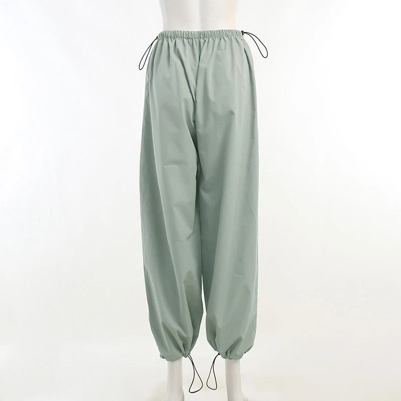 Y2k Cargo Women Drawstring Pants Low Waist Sweatpant Streetwear Vintage Baggy Wide Leg Trousers Oversized Parachute Jogger Pants