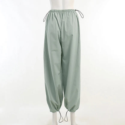 Y2k Cargo Women Drawstring Pants Low Waist Sweatpant Streetwear Vintage Baggy Wide Leg Trousers Oversized Parachute Jogger Pants