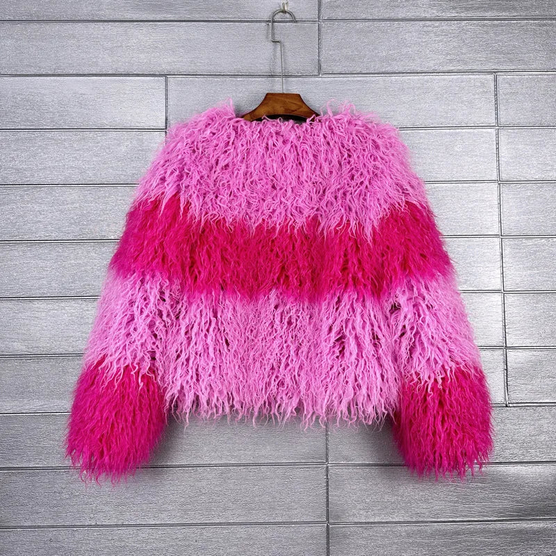 Faux Fur Coats Women Lamb Wool Short Coat Y2k Streetwear Thick Warm Y2k Streetwear Elegant Pink Jackets Open Stitch Jacket
