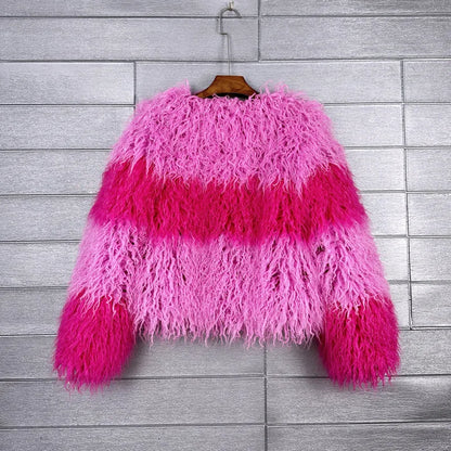 Faux Fur Coats Women Lamb Wool Short Coat Y2k Streetwear Thick Warm Y2k Streetwear Elegant Pink Jackets Open Stitch Jacket