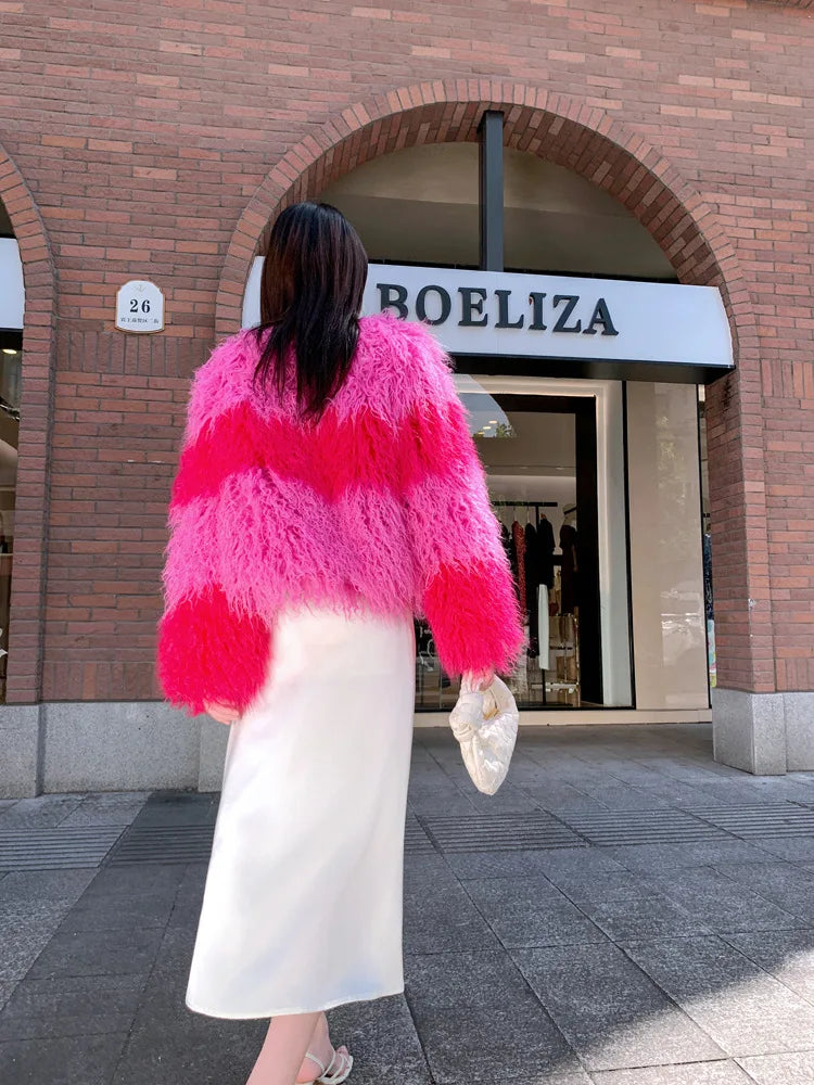 Faux Fur Coats Women Lamb Wool Short Coat Y2k Streetwear Thick Warm Y2k Streetwear Elegant Pink Jackets Open Stitch Jacket