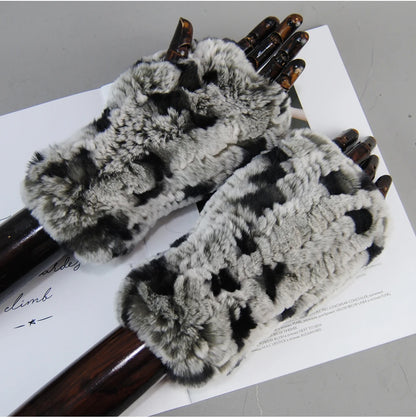 New Arrival Women Knit Fur Mitten Girls 100% Real Genuine Knitted Rex Rabbit Fur Mittens Winter Warm Real Fur Fingerless Gloves