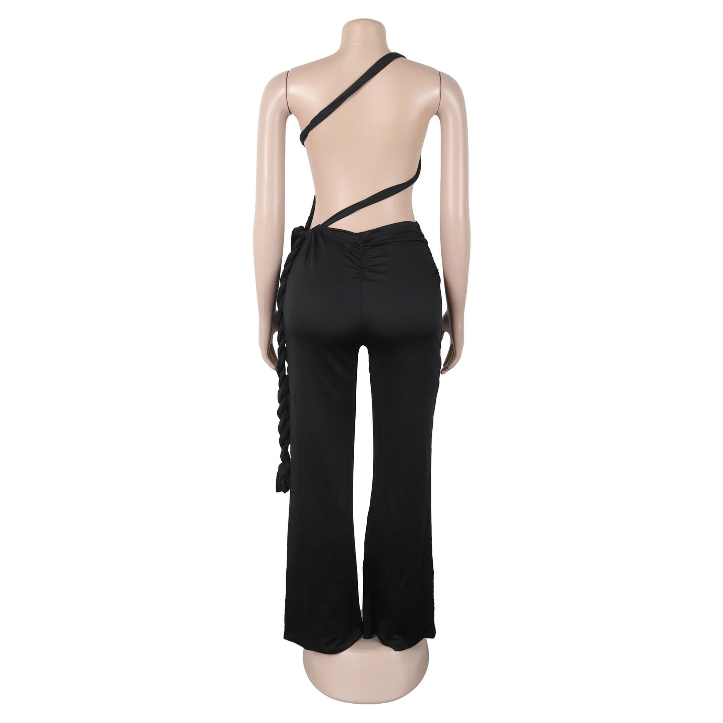FAGADOER Sexy Ruched Patchwork Bodycon Jumpsuits for Woman Halter Sleeveless Wide-leg Romper Female Streetwear Overalls 2025 New