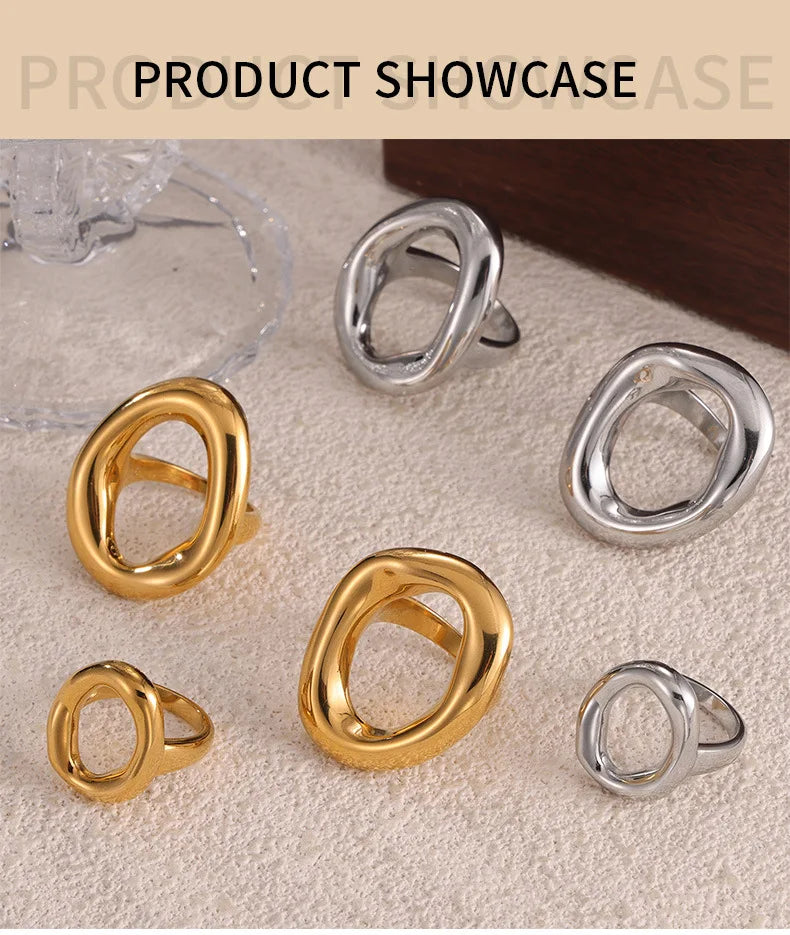 Fashion Minimalist Large Rings For Women Stainless Steel Gold Plated Waterproof Hip-hop Women's Finger Ring Aesthetic Jewelry
