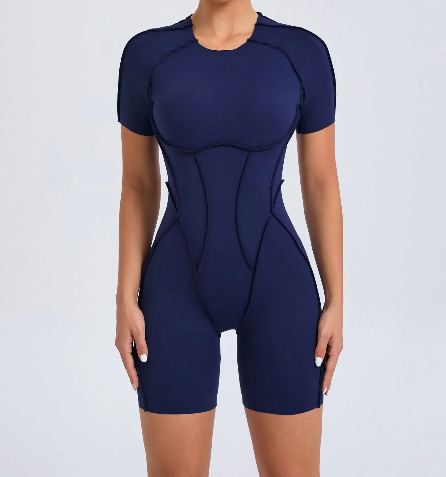 Customized LOGO women's three-dimensional aesthetic sports one-piece yoga clothes tight short-sleeved hollow back onesie