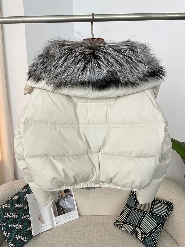 OFTBUY 2025 Big Natural Real Fox Fur Coat Women Autumn Winter Female 90% White Duck Down Jacket Feather Short  Coat Thick Warm