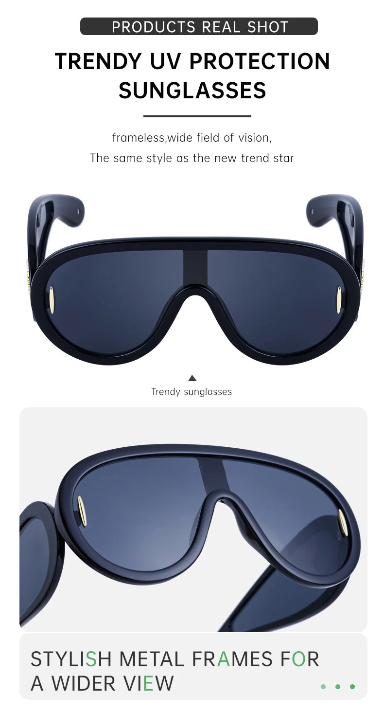 Oversized Wave Mask One-Piece Sunglasses Women Y2K Punk Sports Sun Glasses for Lady 2025 Luxury Brand Steampunk Eyewear Goggle