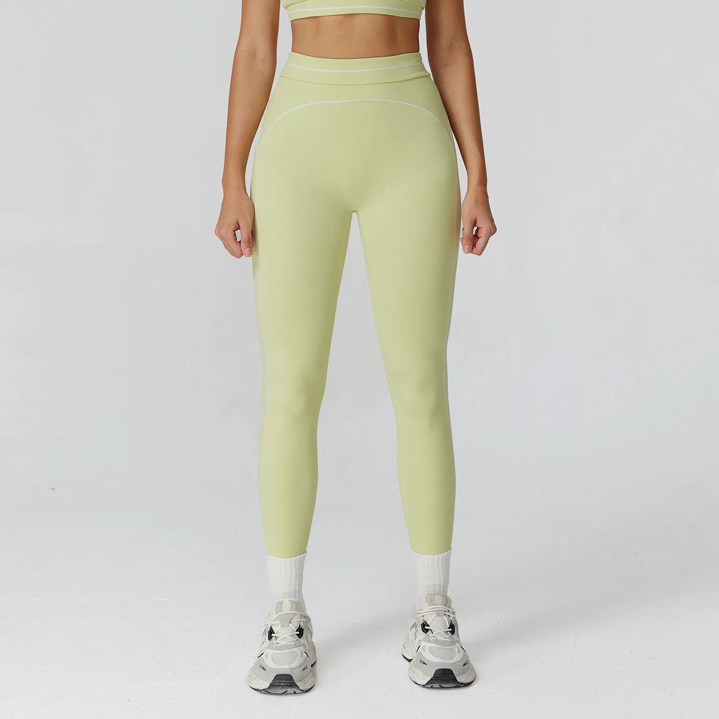 Customized LOGO women's new contrasting color yoga pants folded high waist tight outdoor running sports fitness trousers