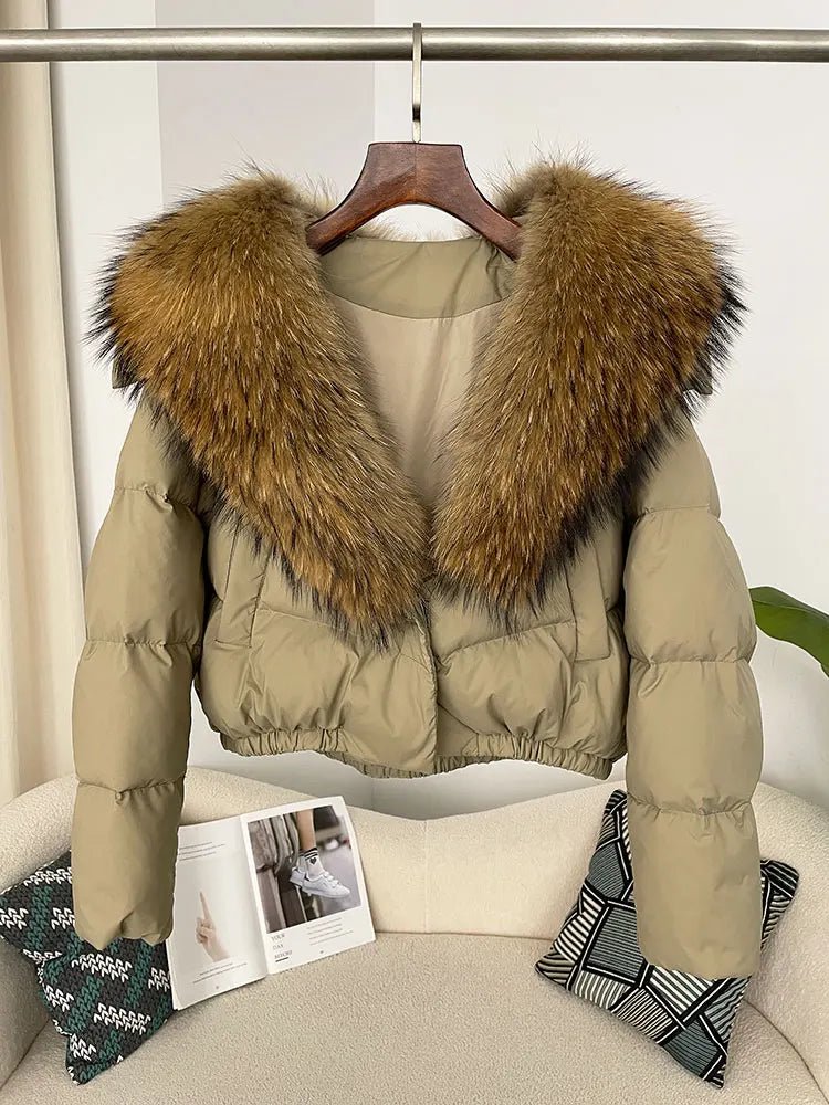 OFTBUY 2025 Big Natural Real Fox Fur Coat Women Autumn Winter Female 90% White Duck Down Jacket Feather Short  Coat Thick Warm
