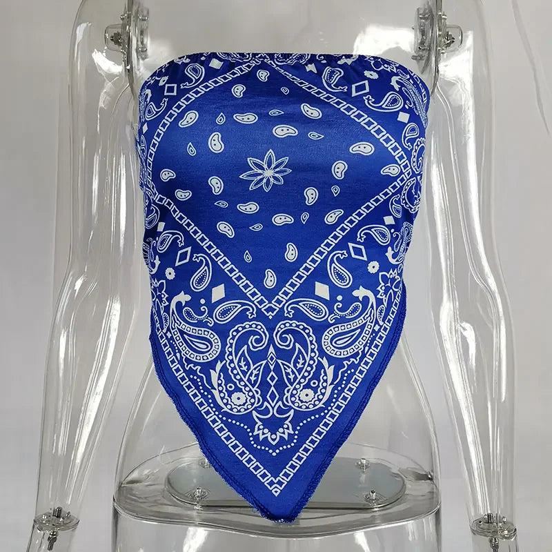ANJAMANOR Cute Sexy Graphic Bandana Crop Top Women Clothing 2023 Summer Women Off Shoulder Backless Tank Tops D13-AI10