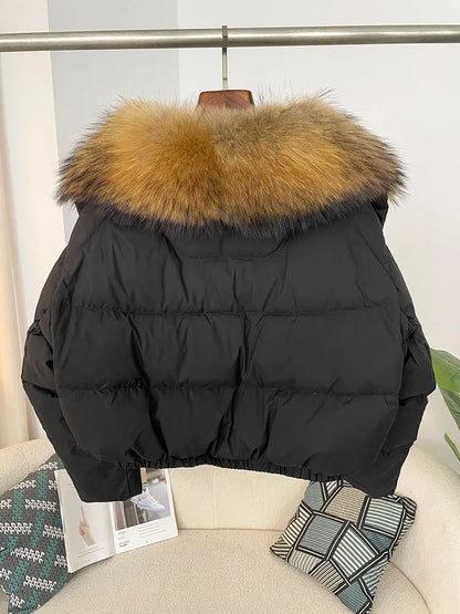 OFTBUY 2025 Big Natural Real Fox Fur Coat Women Autumn Winter Female 90% White Duck Down Jacket Feather Short  Coat Thick Warm