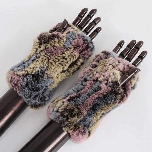 New Style Fashion 100% Genuine Rex Rabbit Fur Lady Gloves Women Winter Keep Warm Real Fur Glove Elastic Knit Outdoor Fur Mittens