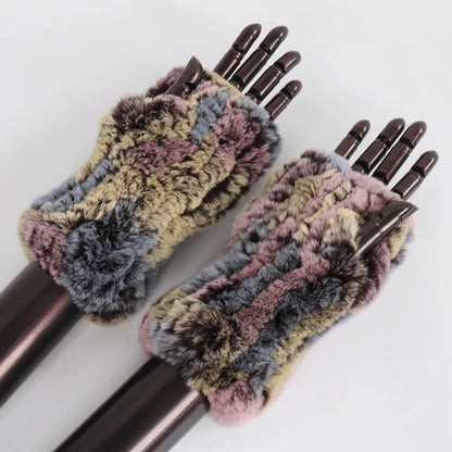 New Style Fashion 100% Genuine Rex Rabbit Fur Lady Gloves Women Winter Keep Warm Real Fur Glove Elastic Knit Outdoor Fur Mittens
