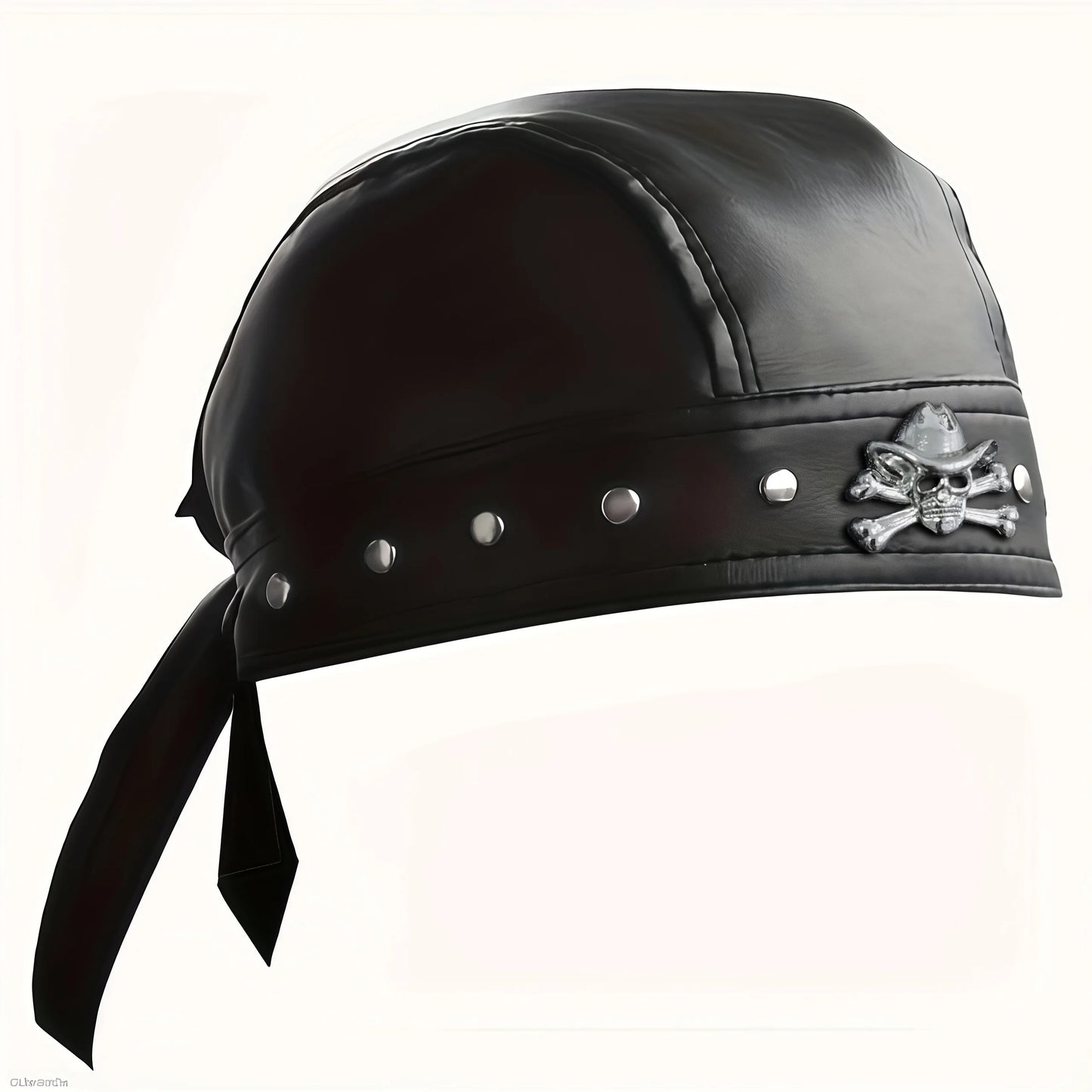 Black Leather Skull Bandana Motorcycle Helmet – Edgy Halloween Gift for Urban Biker Cosplay