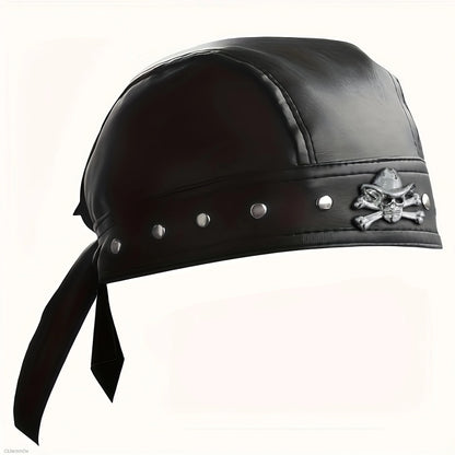 Black Leather Skull Bandana Motorcycle Helmet – Edgy Halloween Gift for Urban Biker Cosplay