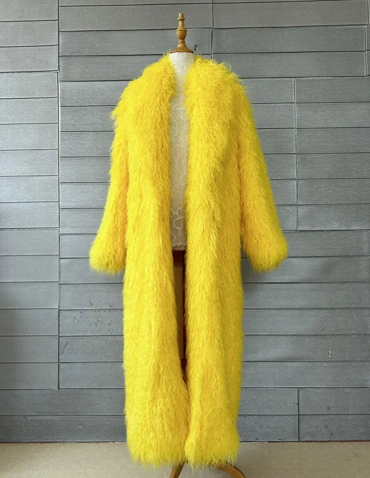 Women Faux Sheep Fur Long Coat Cardigan Thermal Loose Maxi Jackets Plush Coats Female Jacket Autumn Winter Furry Outerwear
