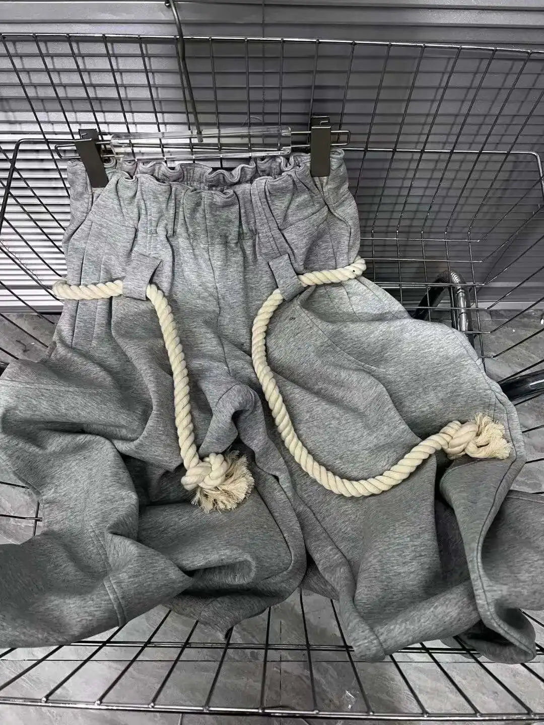 DEAT Fashion New Women's Cotton Rope Design Casual Pants 2024 Autumn Trendy Elastic High Waist Wide Leg Trousers Female 33A1851