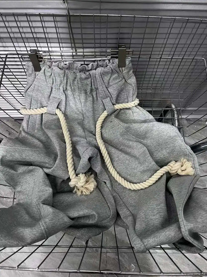 DEAT Fashion New Women's Cotton Rope Design Casual Pants 2024 Autumn Trendy Elastic High Waist Wide Leg Trousers Female 33A1851