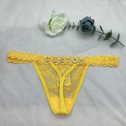 Custom thongs Name Personalized Panties Underwear Lingerie Bra Set Women Rhinestone Customize Thong Anniversary Birthday Gift