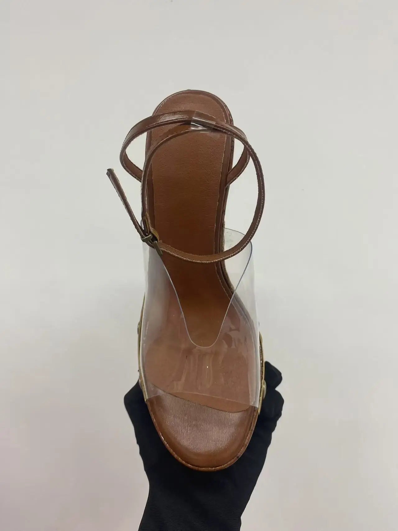 Large Rivets Embedded PVC Strap Women’s Sandals Peep Toe Wedges Super High Heels Tall Platform Sandales à Talons Heighten Shoes