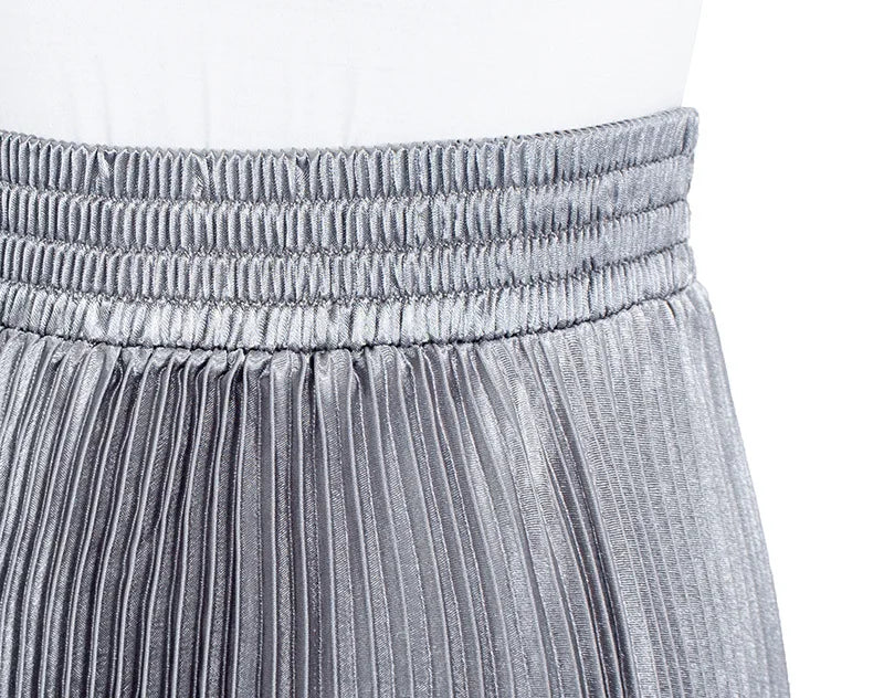 Women's Fashion Pleated Mermaid Long Skirt Korean Style Casual High Waist Satin Flowy Skirts Shiny 19 Colors 2024 Spring SK500