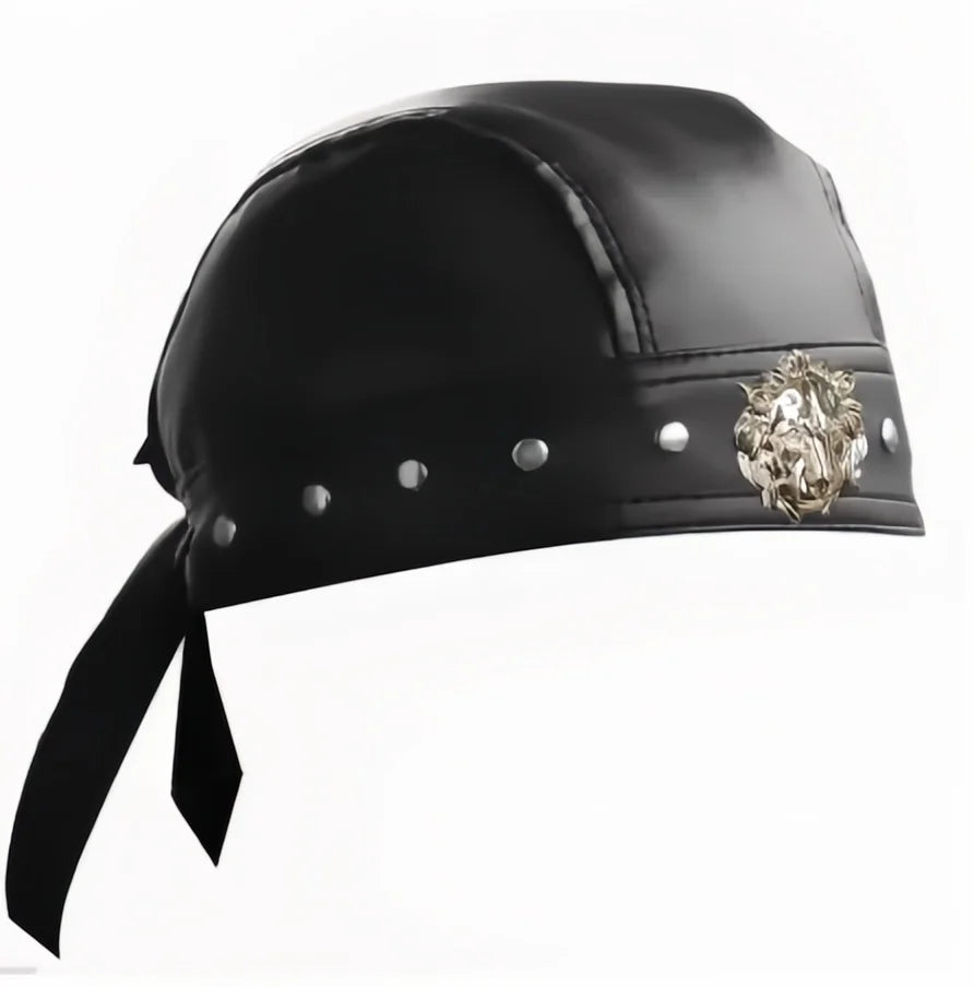 Black Leather Skull Bandana Motorcycle Helmet – Edgy Halloween Gift for Urban Biker Cosplay