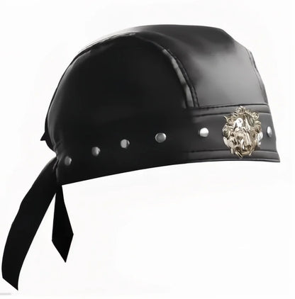 Black Leather Skull Bandana Motorcycle Helmet – Edgy Halloween Gift for Urban Biker Cosplay