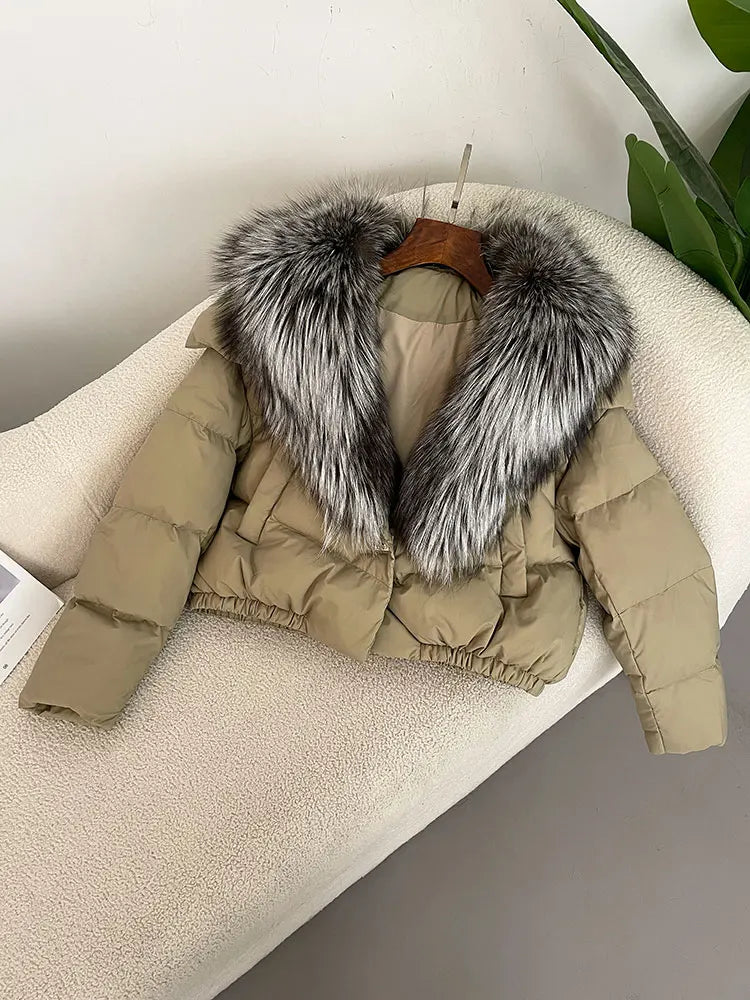 OFTBUY 2025 Big Natural Real Fox Fur Coat Women Autumn Winter Female 90% White Duck Down Jacket Feather Short  Coat Thick Warm